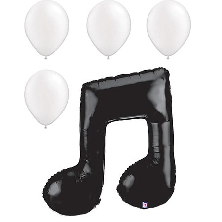 Music Balloons, 40 inch MUSIC NOTE DOUBLE - BLACK, 4 Pearl White Latex Set -  LOONBALLOON, LOON-LAB-85377P-B-P